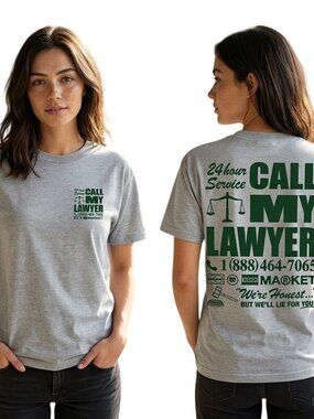 Market Unisex Call My Lawyer Graphic T-Shirt Large Gray Short Sleeve Casual Tee